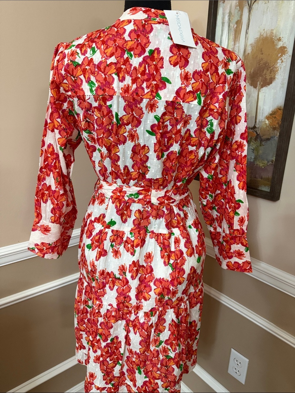 Red Floral Tie-Waist Mini Dress - Picture 8 of 13
